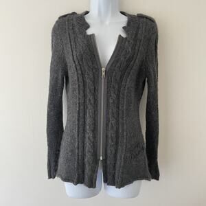 Harley Davidson Wool Moto‎ Cardigan Gray Zip Up Cable Knit Grunge Y2K Sweater S